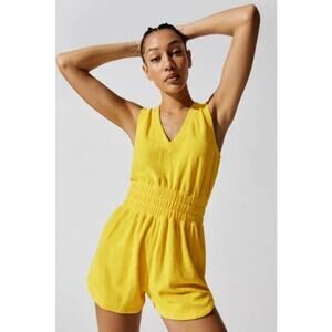 Carbon38 Yellow Micro Terry V-neck Sleeveless Romper NEW Women's XL